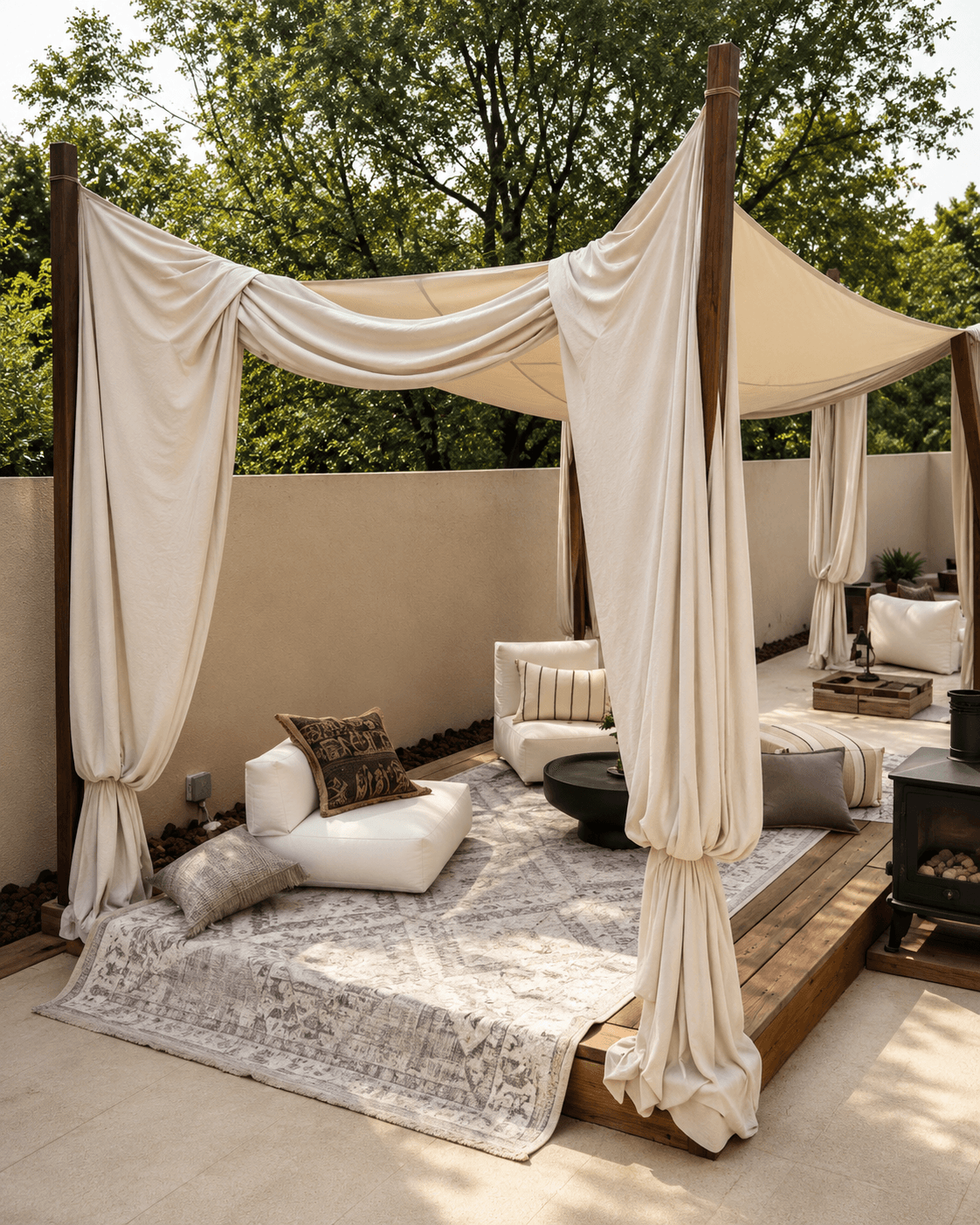 Garden terrace set for an evening event